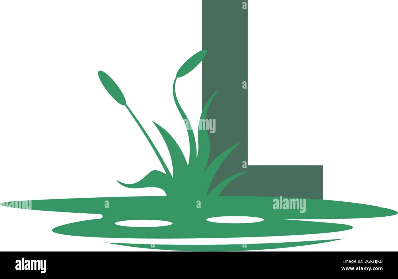 Buchstabe L hinter Pfützen und Gras Vorlage Illustration Stock Vektor