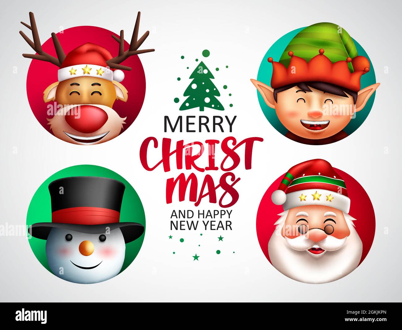 Weihnachten Zeichen Vektor-Design. Frohe weihnachten Grußtext mit lächelndem Weihnachtszeichen im Kreis für Weihnachtsfeier Karte. Stock Vektor