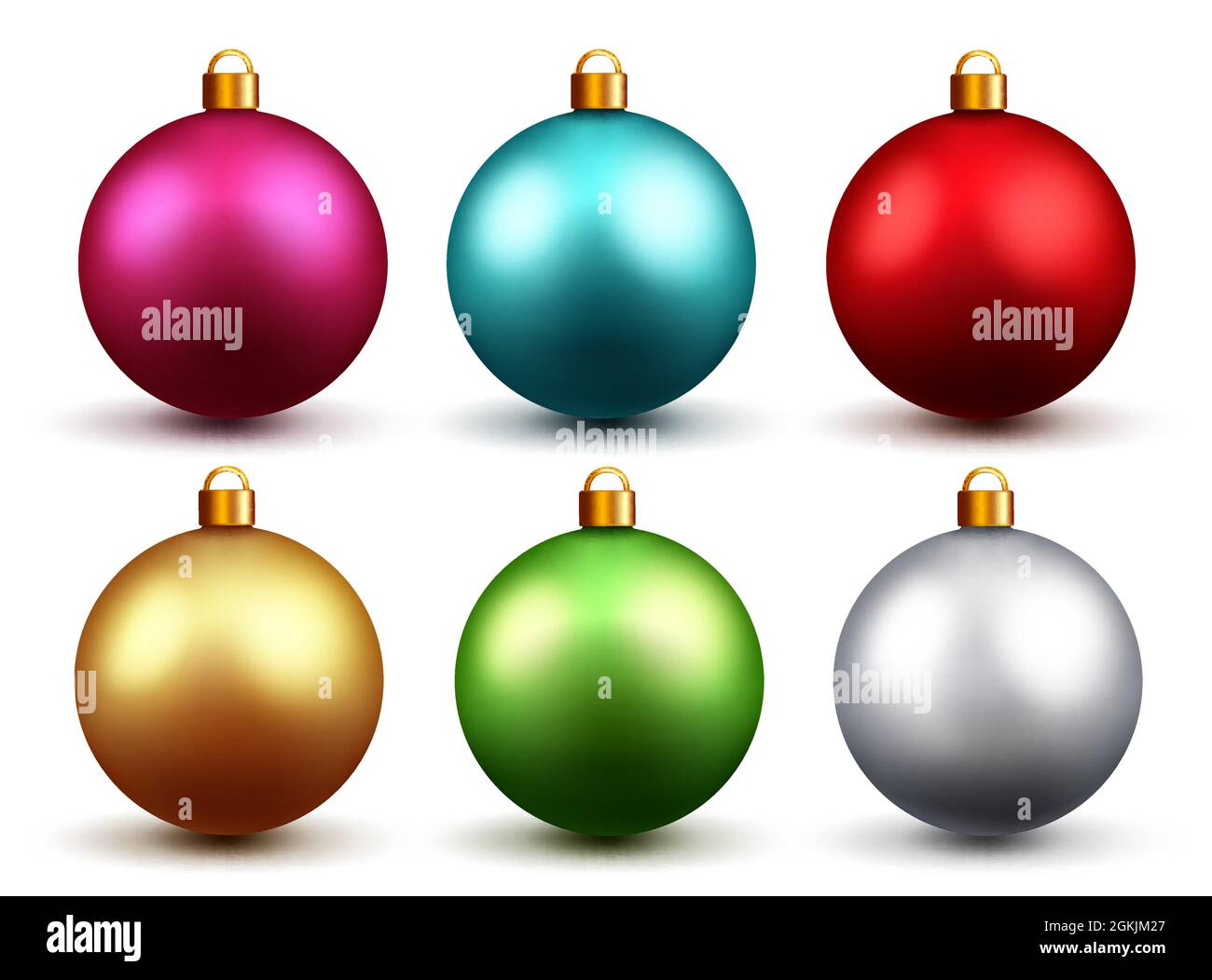 Weihnachtskugeln Dekoration Vektor-Set. 3d realistische weihnachtskugel in glänzendem und farbenfrohem Design isoliert auf weißem Hintergrund für Weihnachten Urlaubsdekor. Stock Vektor