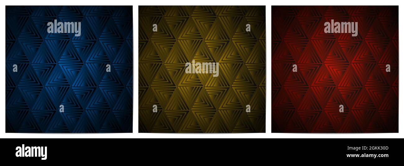 Set von abstrakten geometrischen Muster mit polygonalen Form elegant aus blauen, goldenen und roten Hintergrund Stock Vektor
