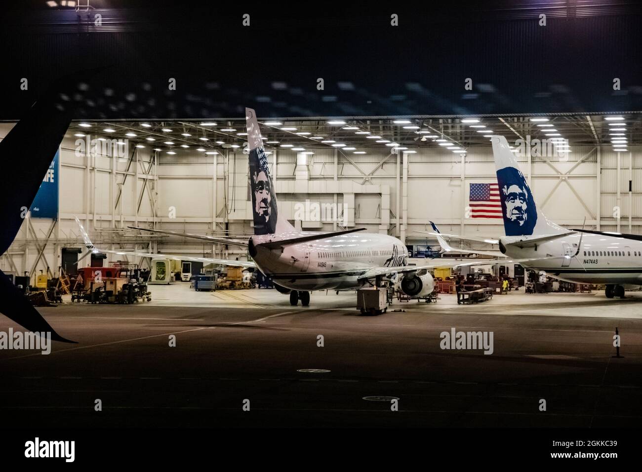 Wartungshangar von Alaska Airlines am Flughafen SeaTac, Seattle, Bundesstaat Washington, USA [keine Eigentumsfreigabe; nur redaktionelle Lizenzierung] Stockfoto