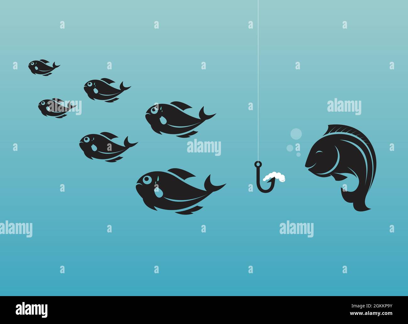 Vektorbild von Fisch und Regenwurm und Haken. Anderes Konzept. Leicht editierbare Vektorgrafik mit Ebenen. Wilde Tiere. Stock Vektor