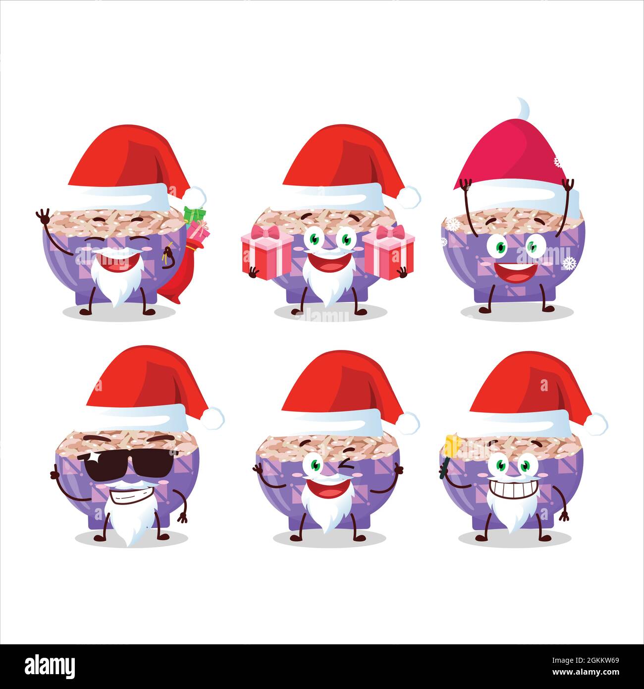 Santa Claus Emoticons mit Rose matta Reis Cartoon-Figur. Vektorgrafik Stock Vektor