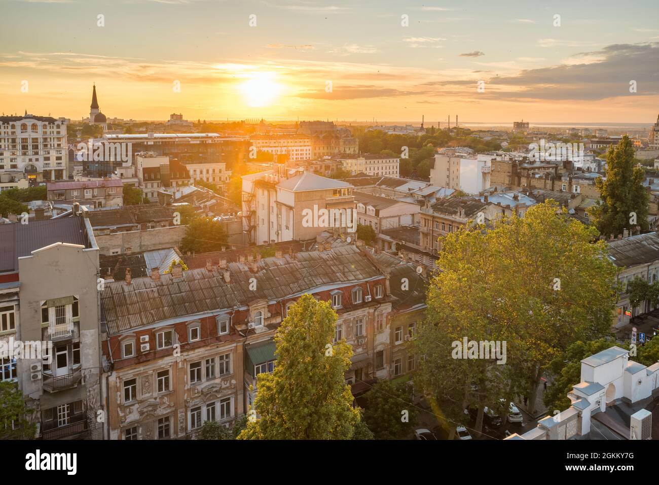 Stadtbild von Odessa bei Sonnenuntergang, Ukraine Stockfoto