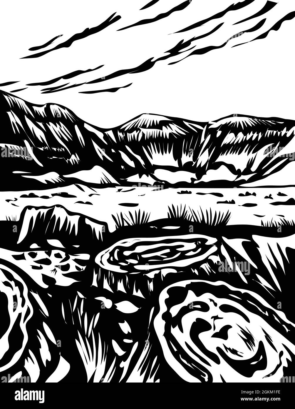 WPA-Poster monochrome Kunst des Petrified Forest National Park in Navajo und Apache Grafschaften im Nordosten von Arizona, USA in Works-Projekt durchgeführt Stock Vektor