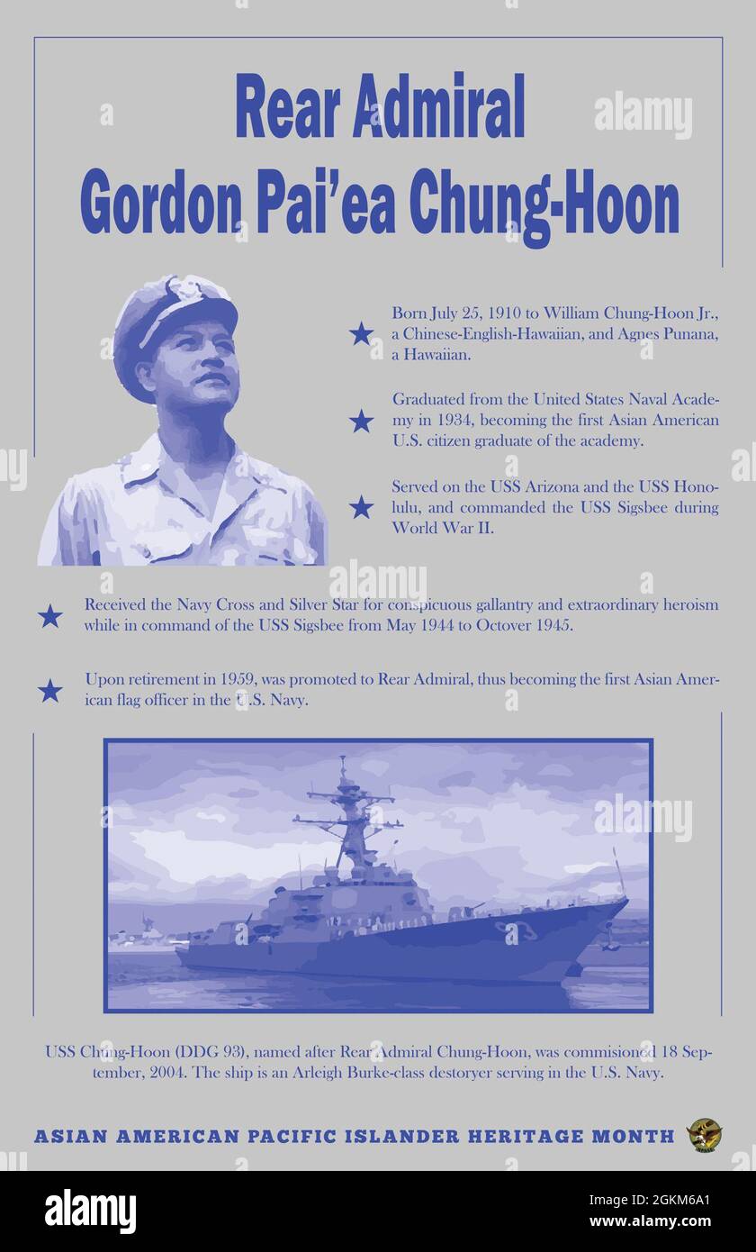 Infografik zum „Asian American Pacific Islander Heritage Month“. Das Navy Reserve feiert die Beiträge der asiatischen Amerikaner und pazifischen Inselbewohner in der Marine im Mai für den Asian American Pacific Islander Heritage Month 2021. Stockfoto