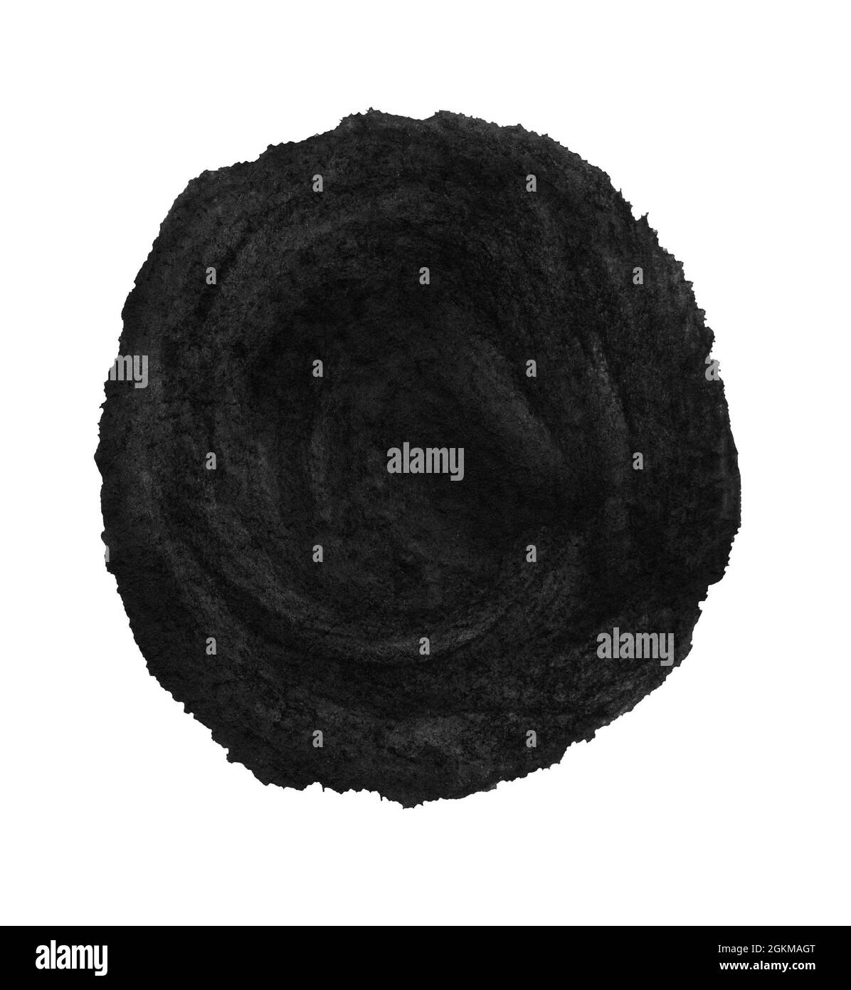 Monochrome schwarze Kreis Aquarell Textur Farbe isoliert. Nahaufnahme Stockfoto