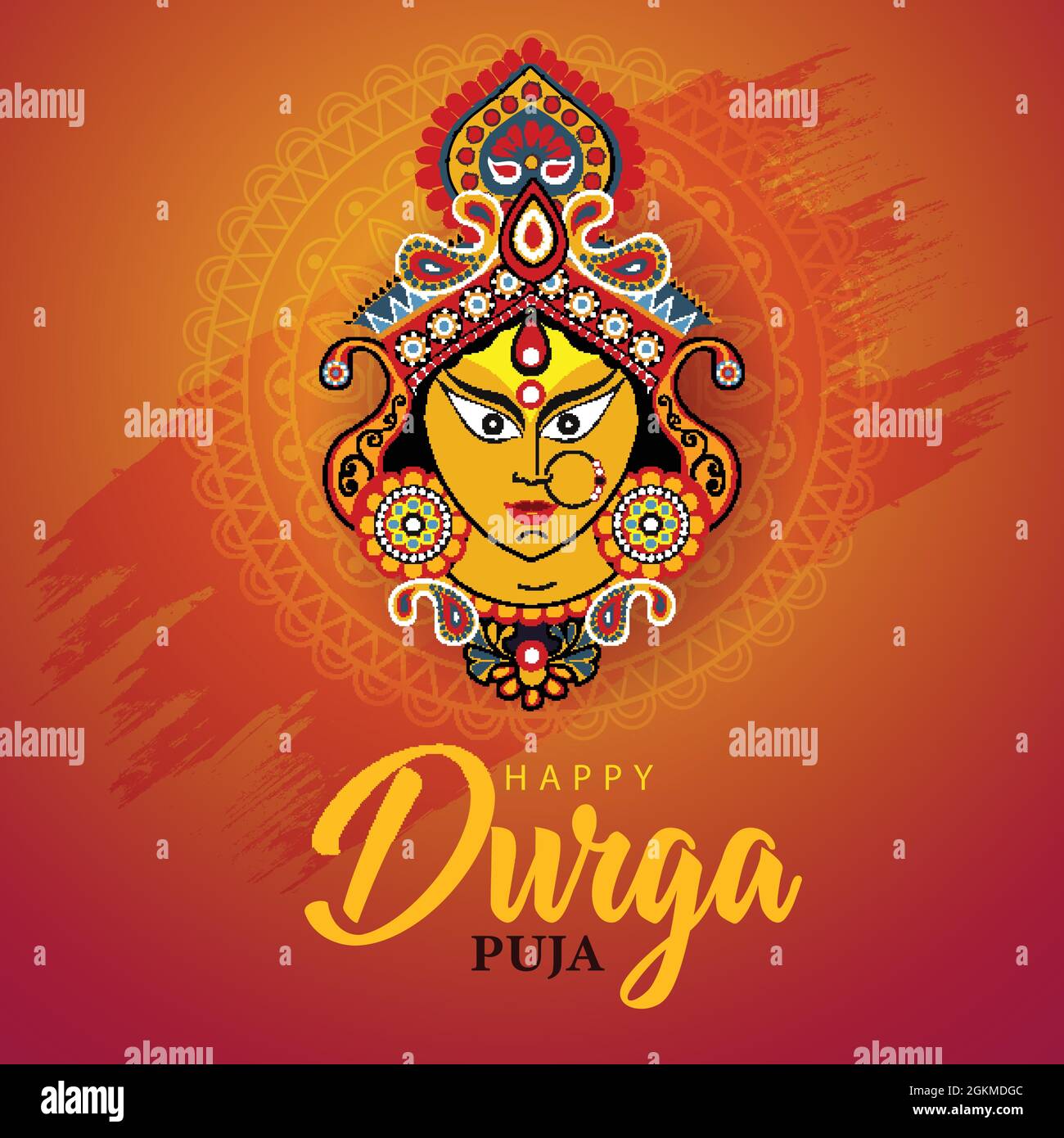 indischer Gott durga Gesicht in Happy Durga Puja Subh Navratri Hintergrund. vektor-Illustration Stock Vektor