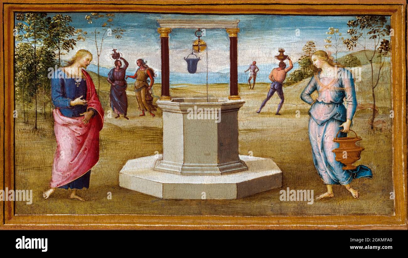 Pietro Perugino, Christus und die Frau von Samaria, Gemälde, 1500-1505 Stockfoto