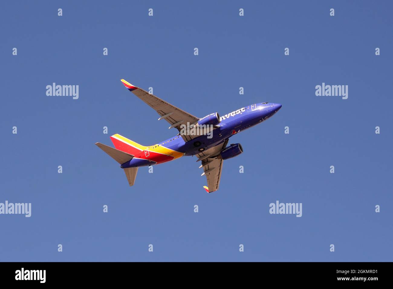 Paradise, Usa. September 2021. Eine Gesamtansicht einer Southwest Airlines Boeing 737-700 (Twin-Jet)-Registrierung N7878A hebt am Dienstag, den 14. September 2021, in Las Vegas vom McCarran International Airport ab. Foto via Credit: Newscom/Alamy Live News Stockfoto