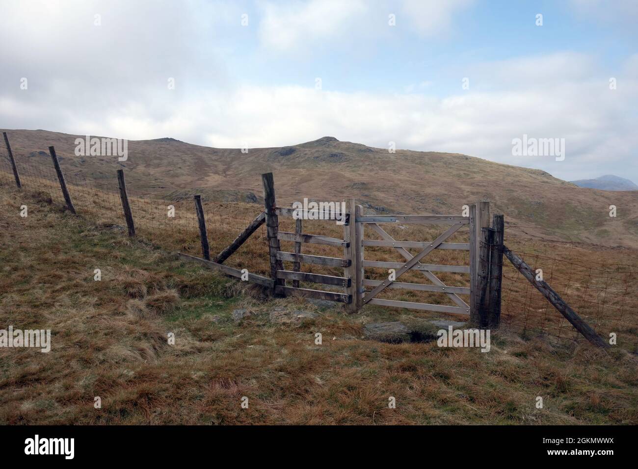 The Peaks of 'High Saddle' & 'Low Saddle' von der Spitze des Pfades von Thirlmere zum Watendlath Lake District National Park, Cumbria, England, Großbritannien. Stockfoto