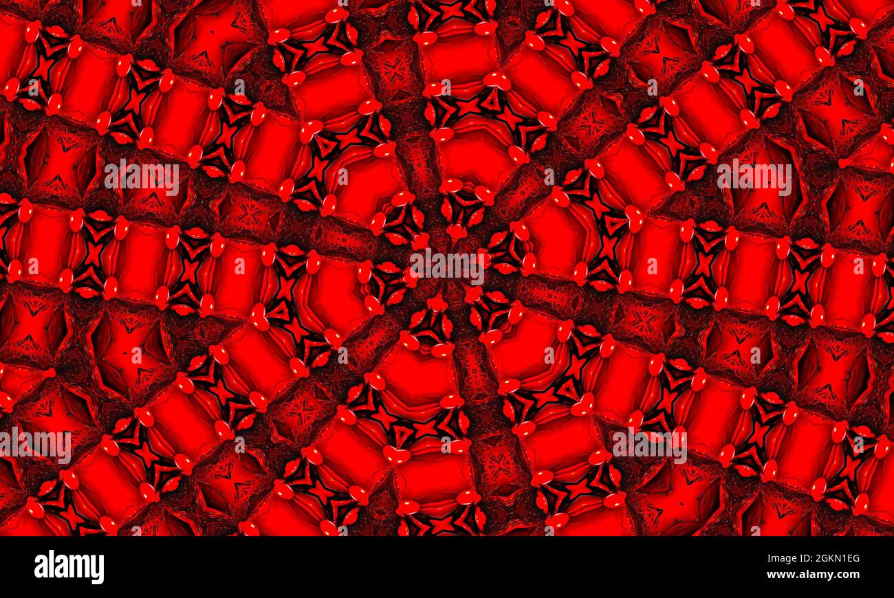Gewelltes Trennzeichen Für Streifen. Mystische Geometrische Ornamente. Hintergrundbild „Continuous Magic“. Groovige Tapete. Acid Square Rune. Roter Wiederholungspinsel. Rotes Geometrisches Patt Stockfoto