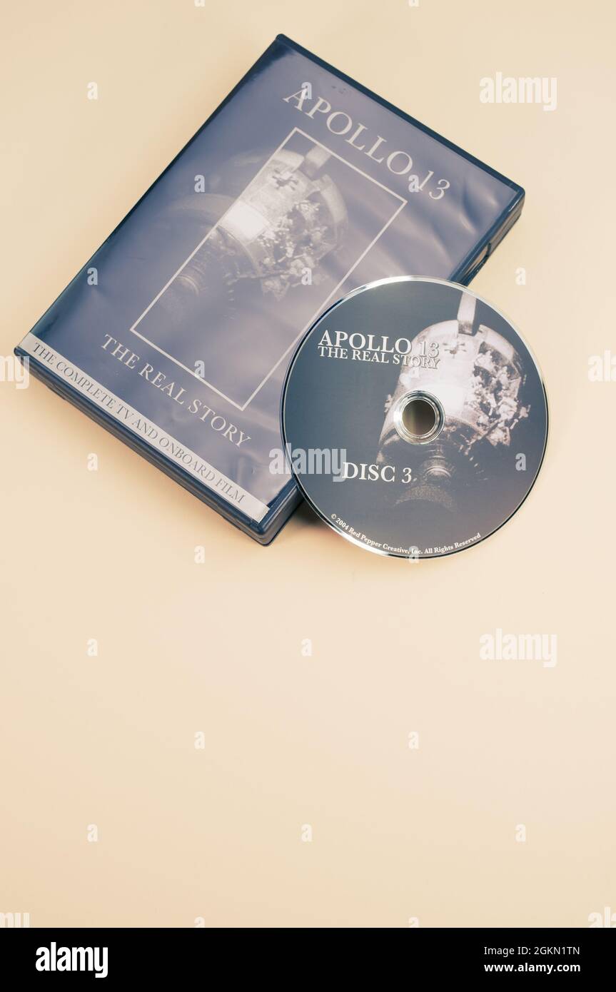 Apollo 13 abgetriebene Mondmission dokumentarische DVD-Medien mit Kopierraum Stockfoto