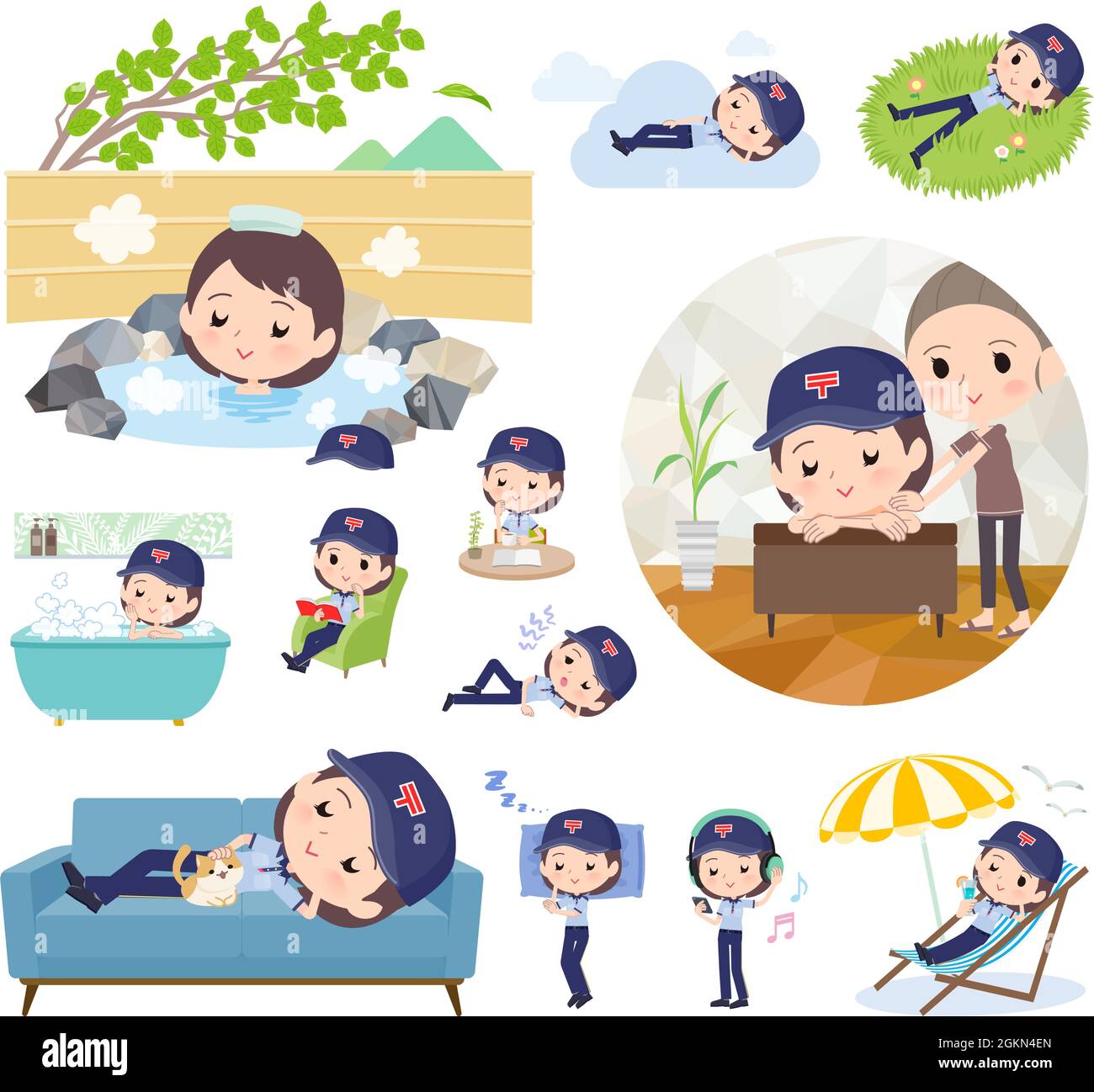 Eine Reihe von Postfrauinnen über das Entspannen.Es ist Vektor-Kunst so einfach zu bearbeiten. Stock Vektor