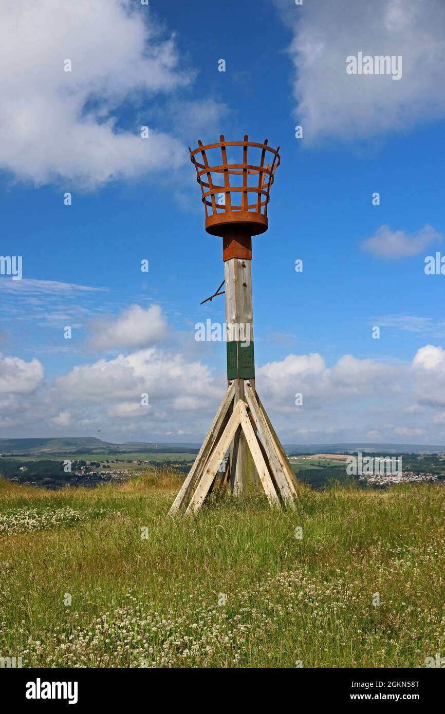 Signal Beacon auf Castle Hill, Almondbury, West Yorkshire Stockfoto