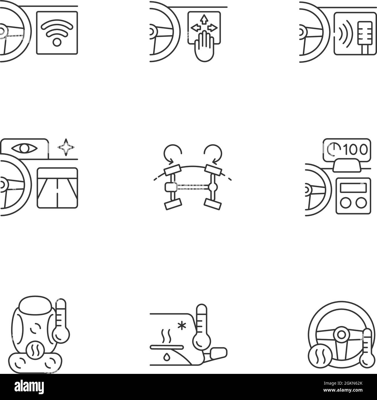 Sportwagen-Zubehör lineare Symbole gesetzt Stock Vektor