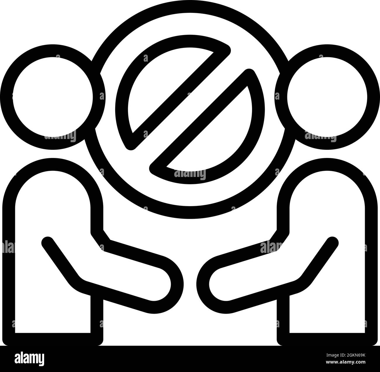 Kontaktdarstellung für verbotene Symbolumrisse. Handschlag verbieten. Vermeiden Sie Corona Stock Vektor