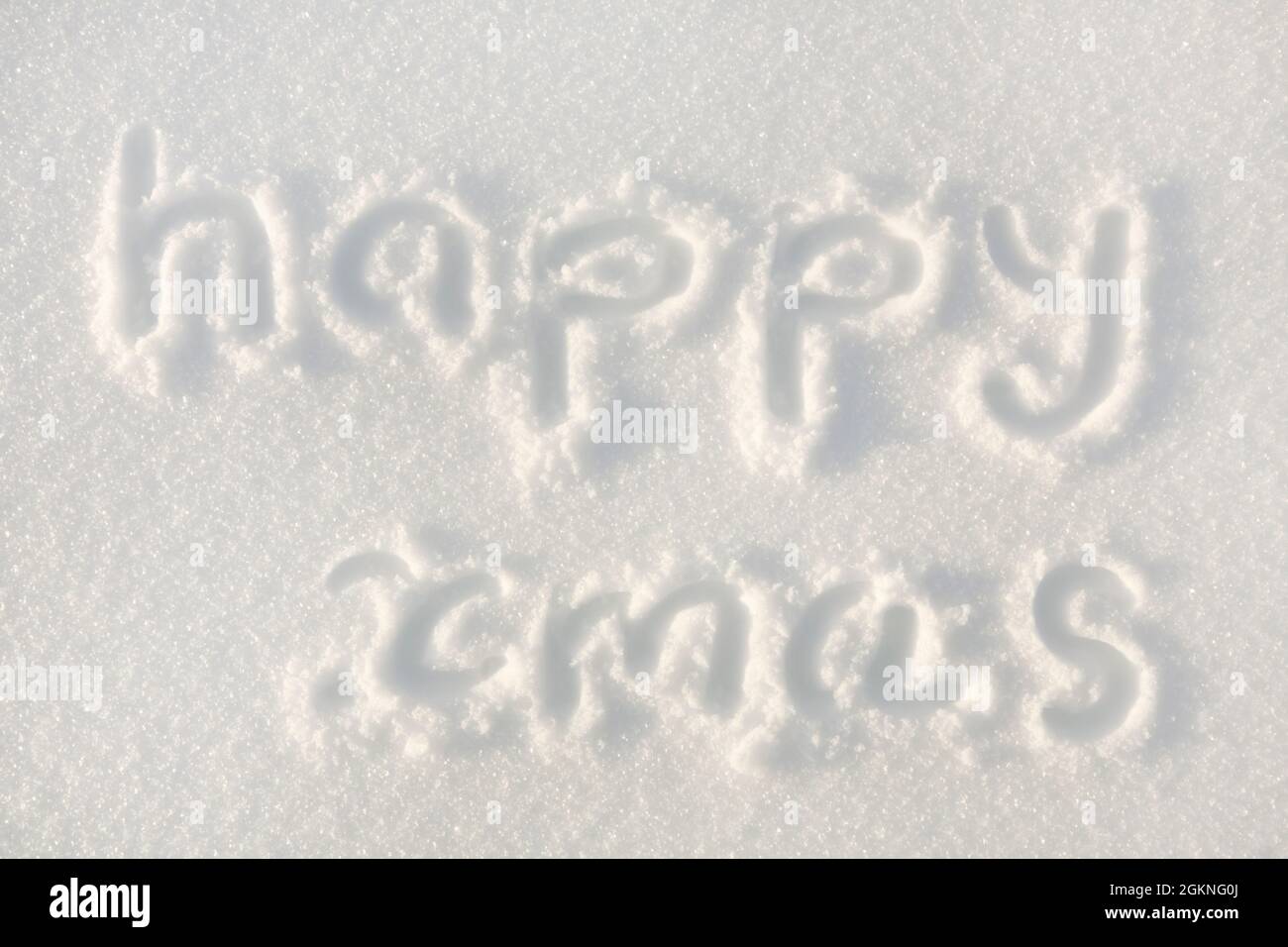 Happy Xmas, Weihnachten Weihnachtsgrüße im Schnee, UK, Stockfoto