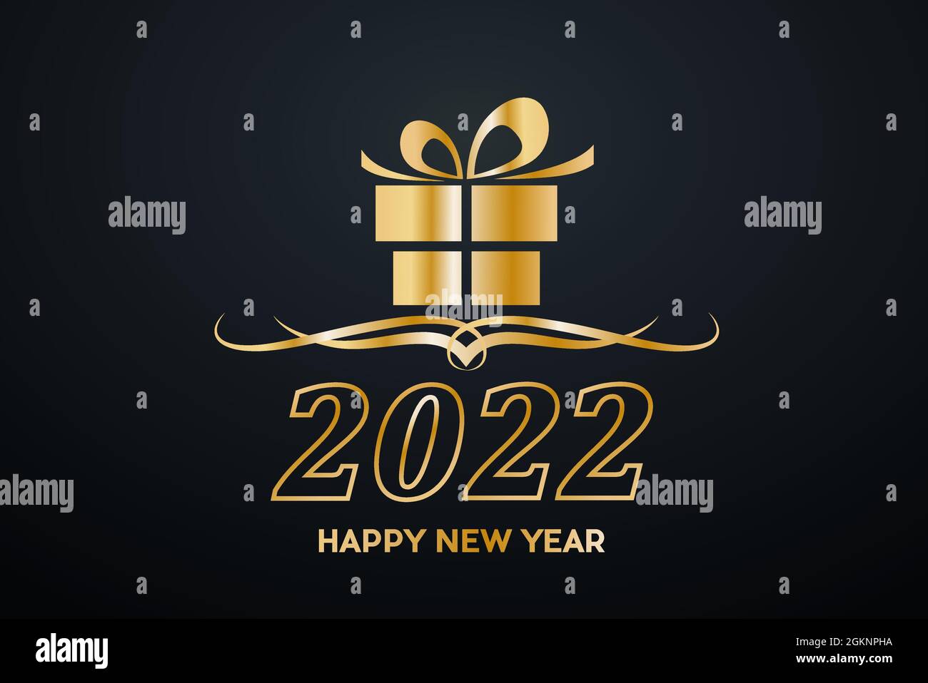 2022 Frohes neues Jahr. Begrüßung, Geschenk oder Einkäufe. Goldene Vektorgrafik Stock Vektor