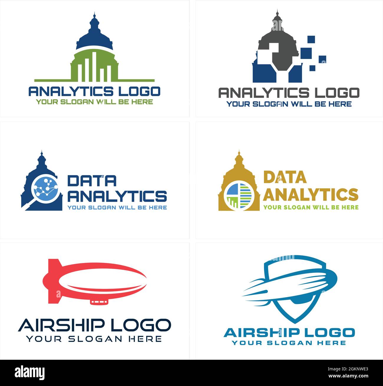 Datenanalyse Tech Gebäude Luftschiff Logo Design Stock Vektor