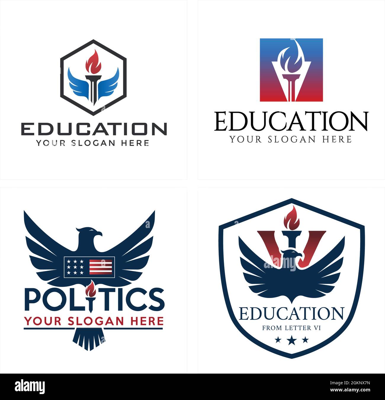 Bildungspolitik Emblem Taschenlampe und Adler Logo Design Stock Vektor