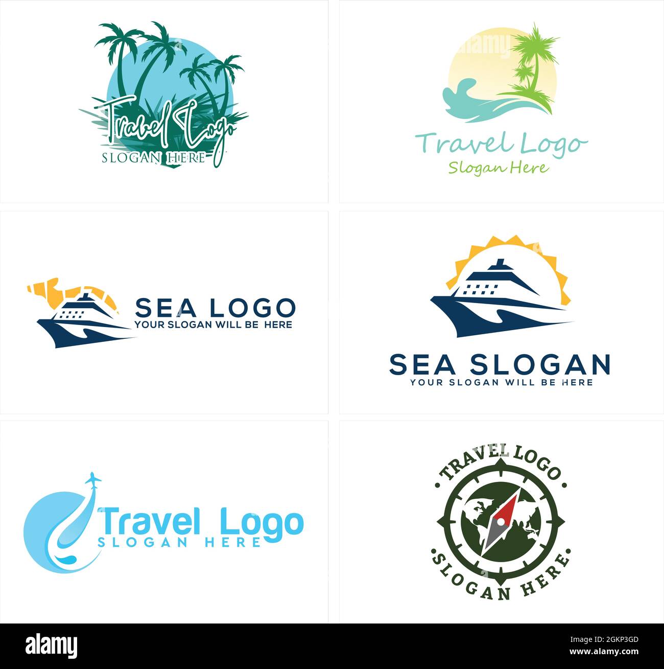 Reise Meer Yacht Flugzeug Transport Urlaub Logo Design Stock Vektor