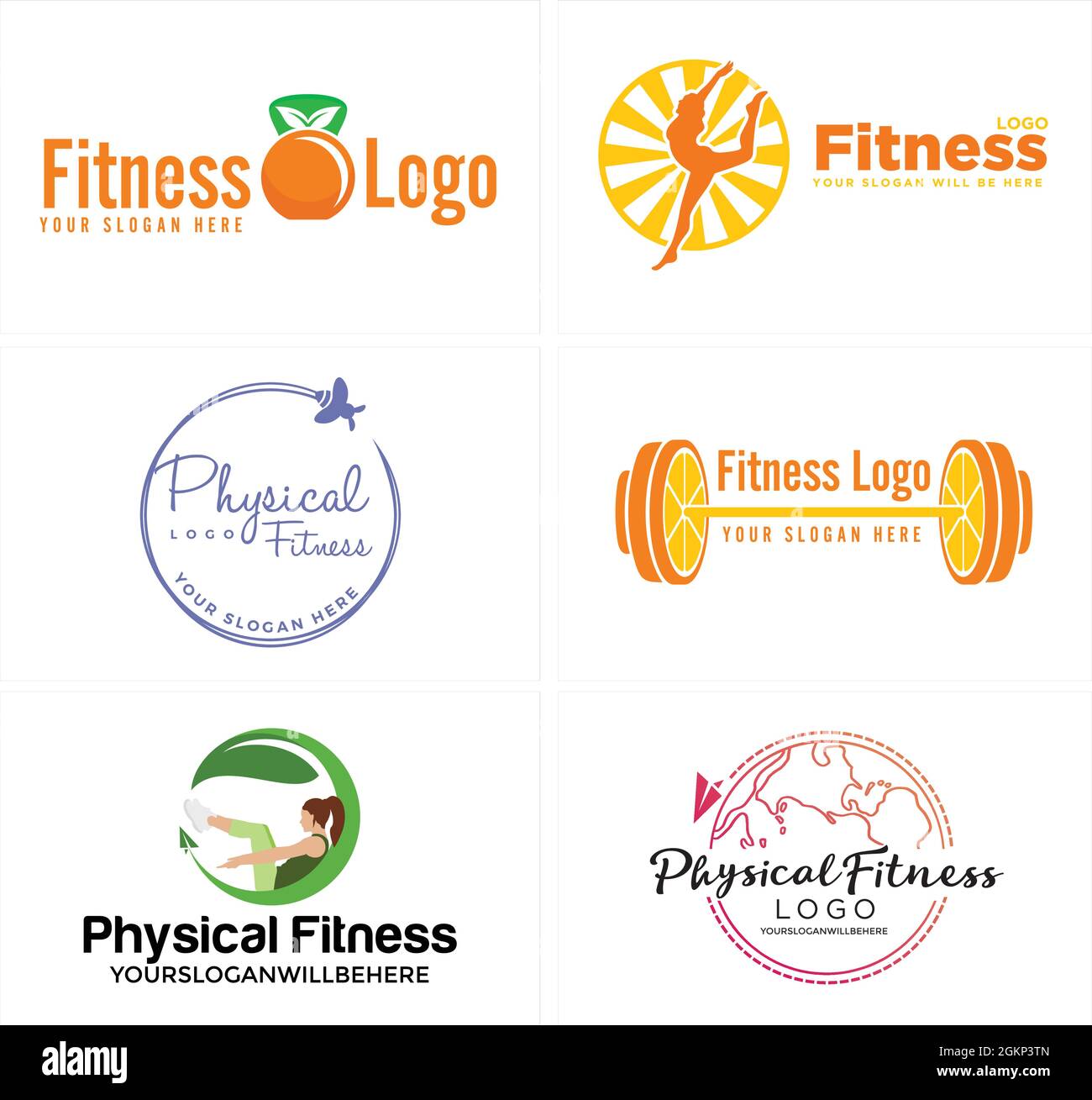 Körperliche Fitness Orange Obst gesundes Essen Logo-Design Stock Vektor