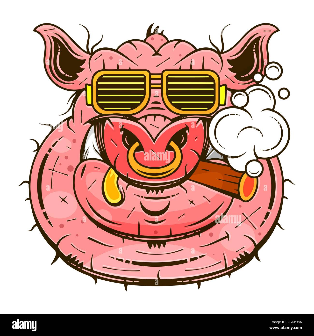 Teufel mit Wildschweinzähnen durchbohrt Tattoo Stock Vektor