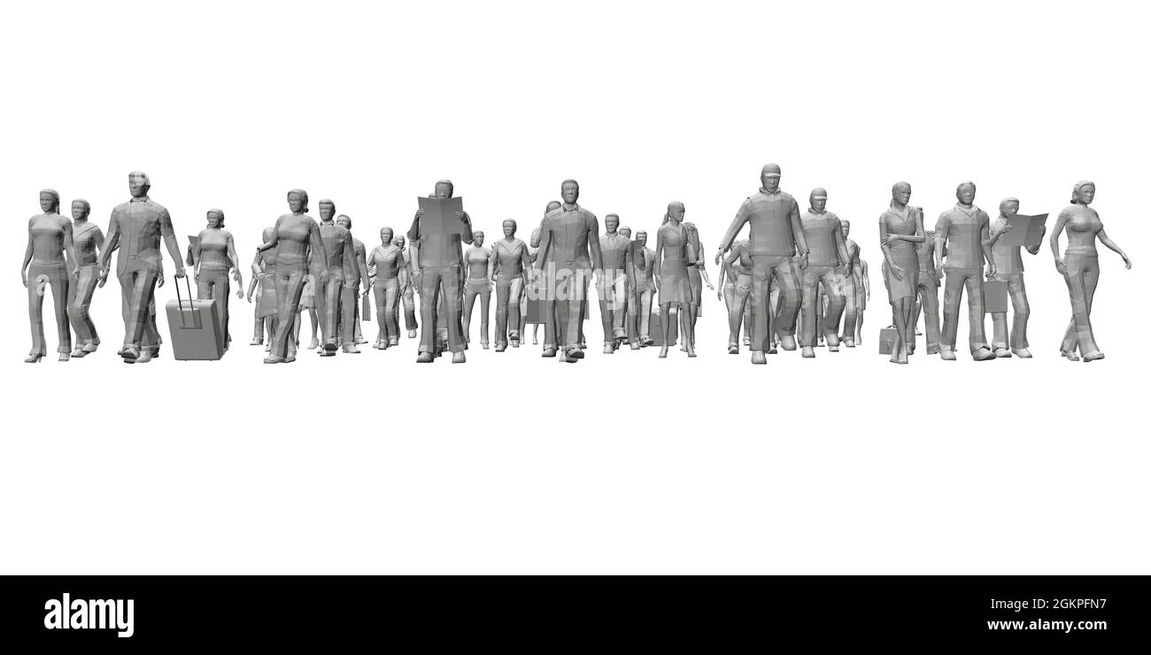 Polygonale Menschen gehen, stehen in verschiedenen Posen. Vorderansicht. 3D. Vektorgrafik. Stock Vektor