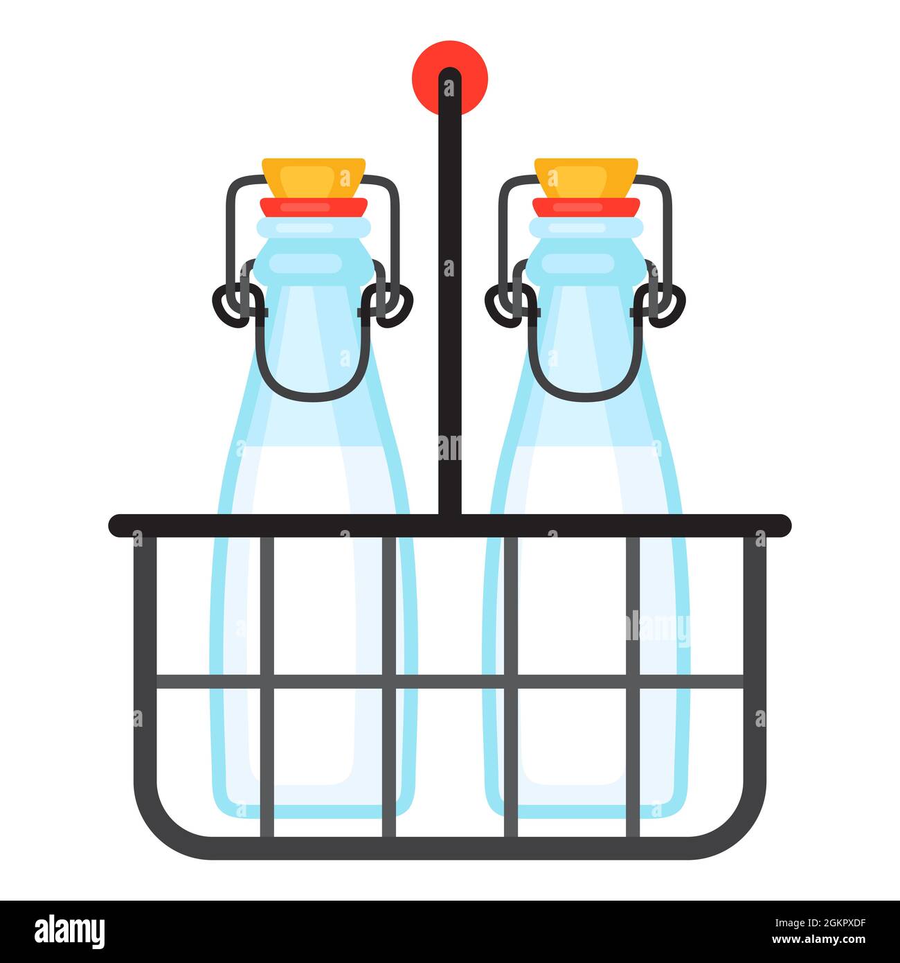 Abbildung von Milch in Flaschen. Lebensmittel für Bars, Restaurants und Geschäfte. Stock Vektor