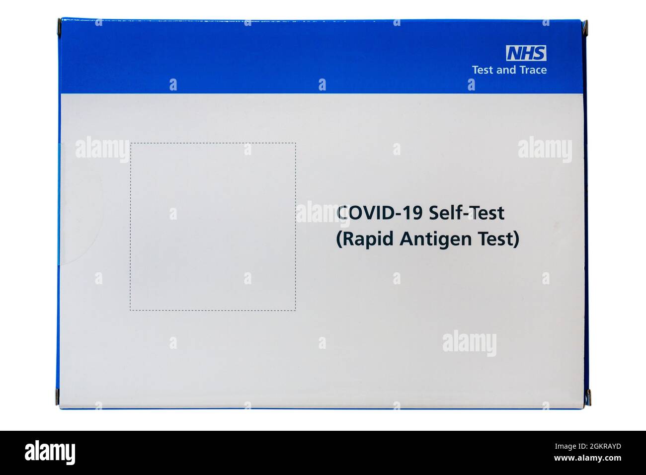 COVID-19 Selbsttest Rapid Antigen Test Selbsttest Kit frei von NHS Test und Trace isoliert auf weißem Hintergrund - HOME COVID Rapid Antigen Test Stockfoto