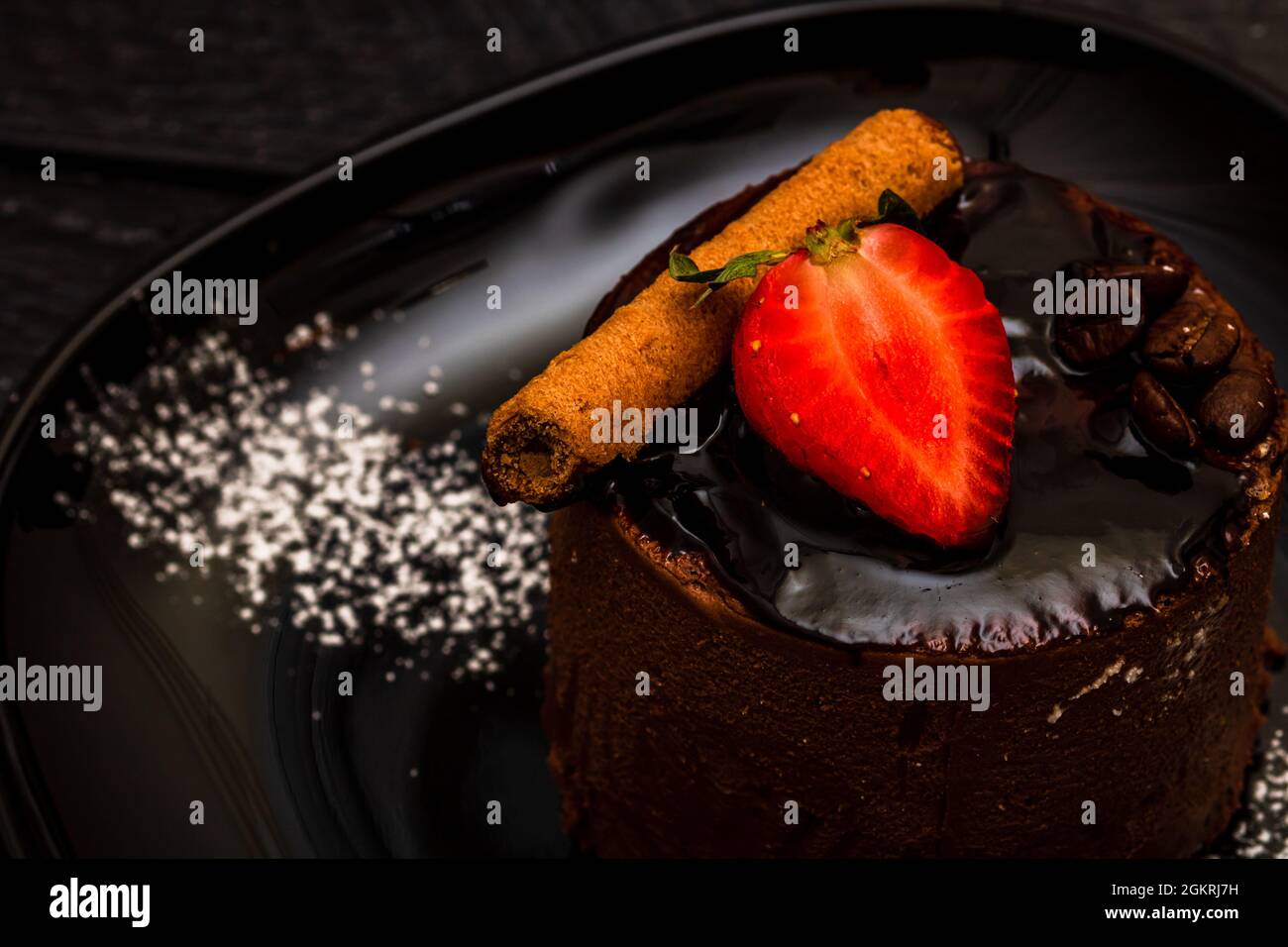 Nahaufnahme eines köstlichen Schokoladenmousse-Nachtisches Stockfoto