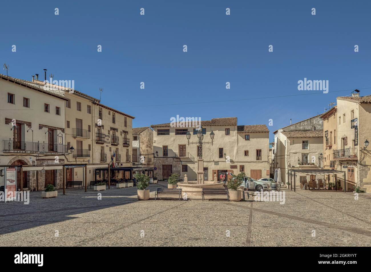 Plaza del Albornoz in der Stadt Requena in der Provinz Valencia, Bundesland Valencia, Spanien, Europa Stockfoto