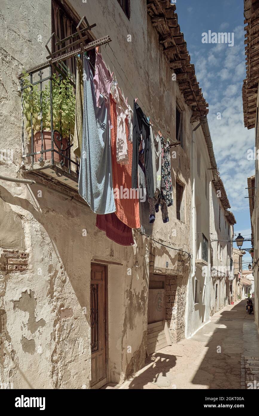 Straßen des jüdischen Viertels von Requena, Gemeinde der Provinz Valencia. Gebiet bekannt als Valencia Castellana, Spanien, Europa Stockfoto