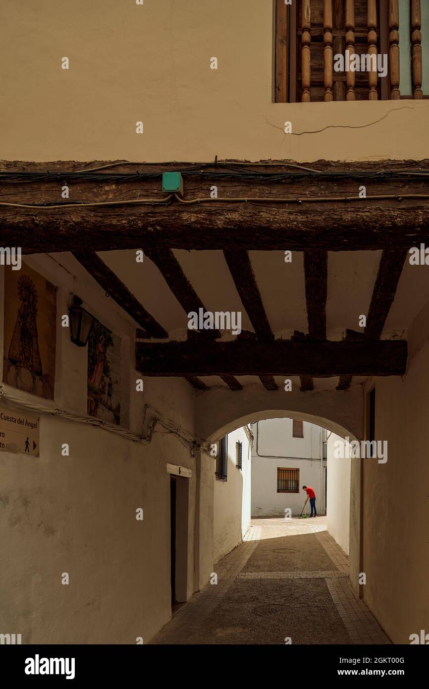 Straßen des jüdischen Viertels von Requena, Gemeinde der Provinz Valencia. Gebiet bekannt als Valencia Castellana, Spanien, Europa Stockfoto
