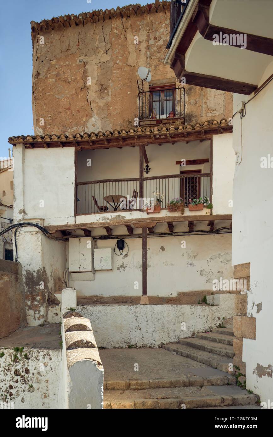 Straßen des jüdischen Viertels von Requena, Gemeinde der Provinz Valencia. Gebiet bekannt als Valencia Castellana, Spanien, Europa Stockfoto