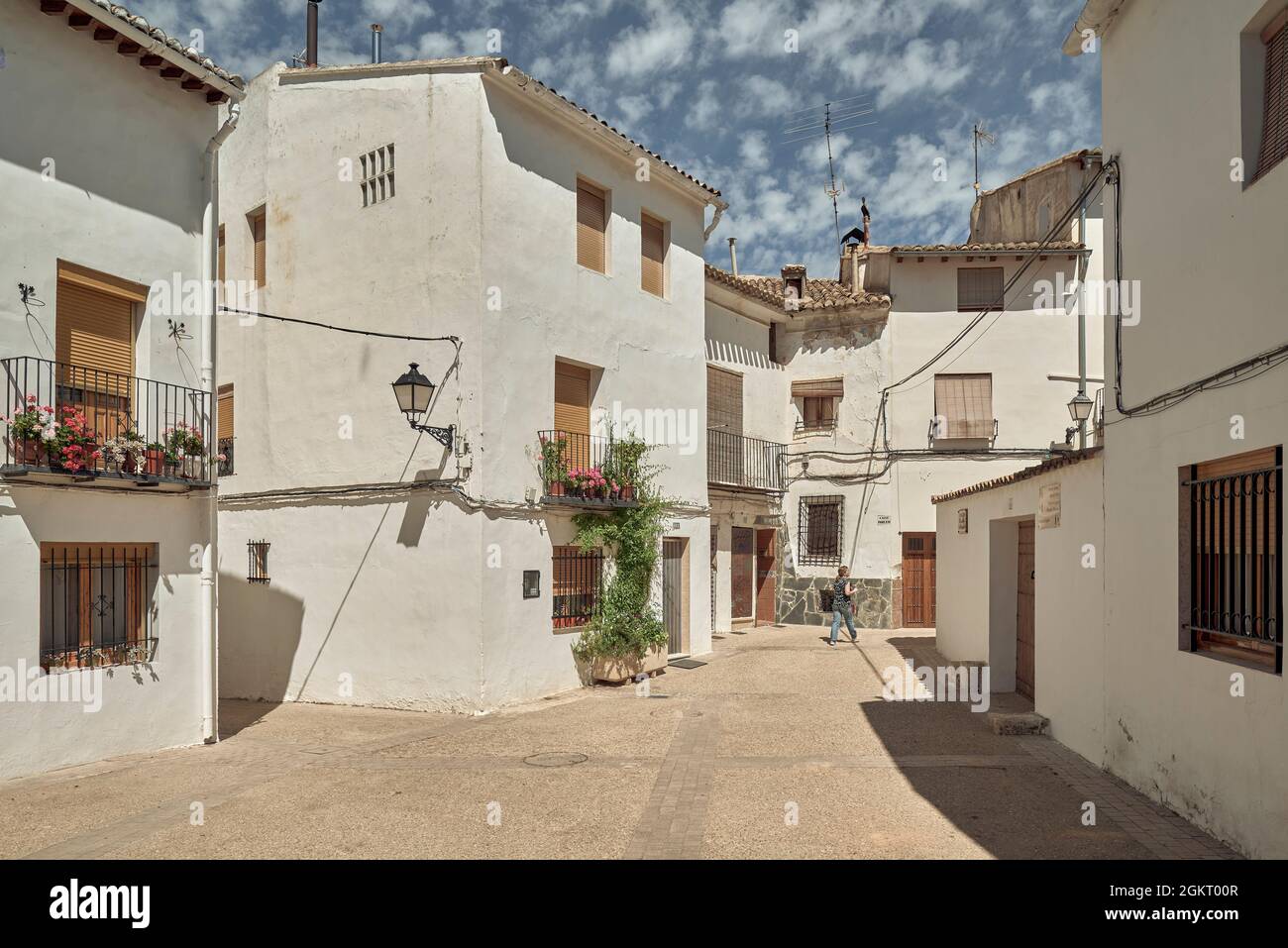 Straßen des jüdischen Viertels von Requena, Gemeinde der Provinz Valencia. Gebiet bekannt als Valencia Castellana, Spanien, Europa Stockfoto