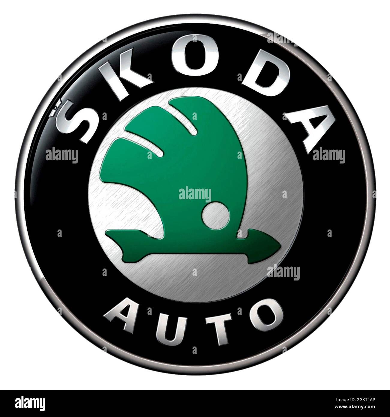 Firmenlogo des tschechischen Automobilherstellers Skoda mit Sitz in Mlada Boleslav - Tochtergesellschaft des deutschen Automobilherstellers Volkswagen Stockfoto