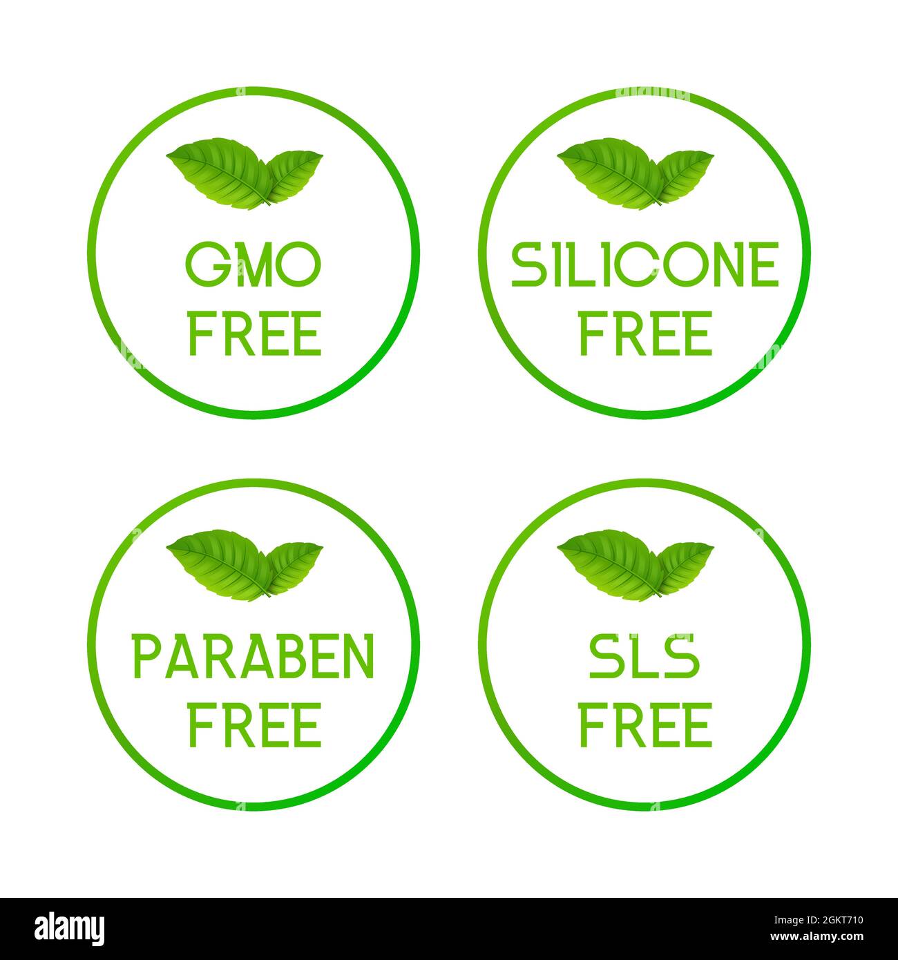 Sulfatfreies, parabenfreies Vektorsymbol. Etikett mit GVO-sls-freiem Konservierungsmittel, chemisch, organisch Stock Vektor