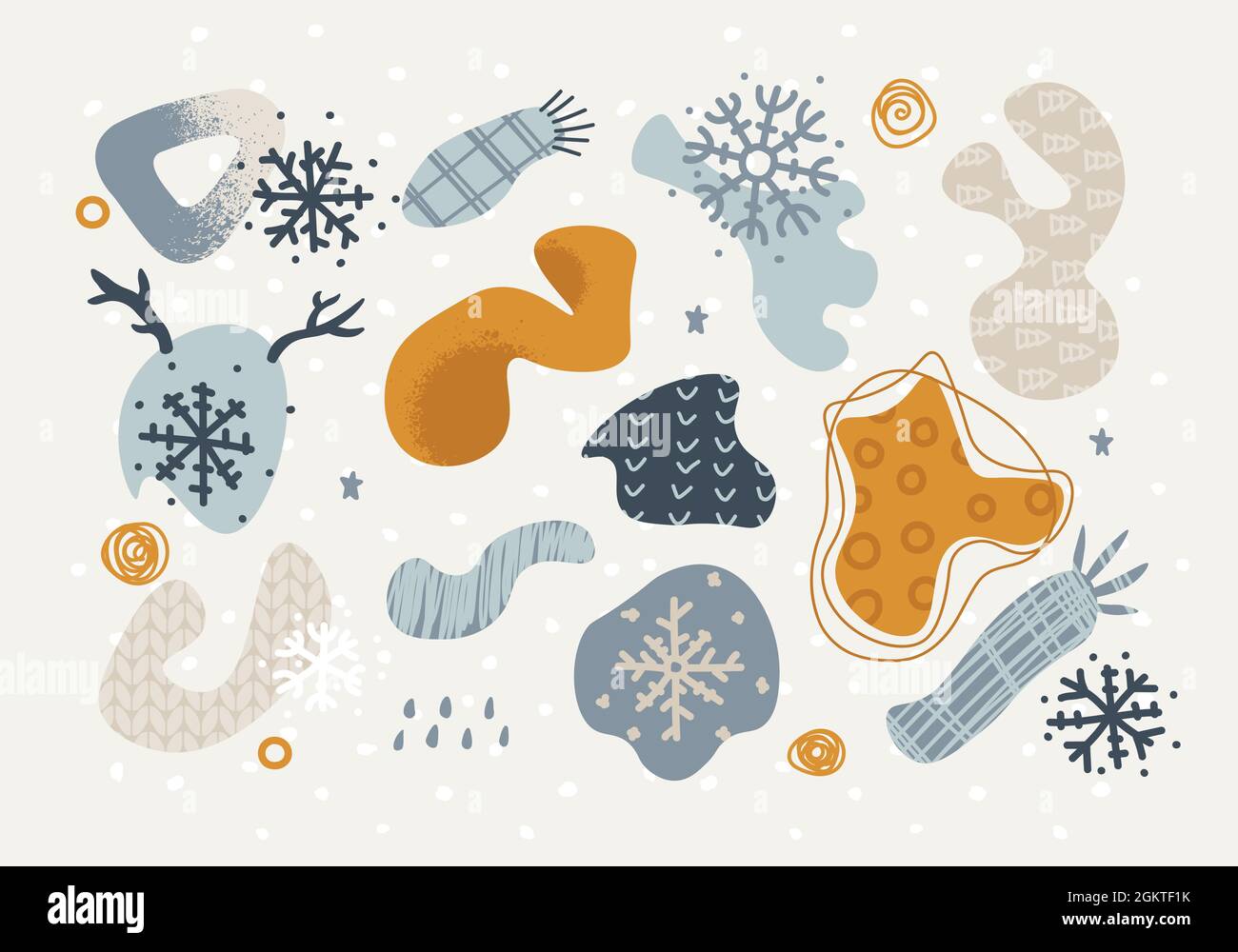 Set von abstrakten Elementen verschiedener Formen und Kritzeleien. Vektor trendige Hand Zeichnung Objekte für Winter oder weihnachten Design. Stock Vektor