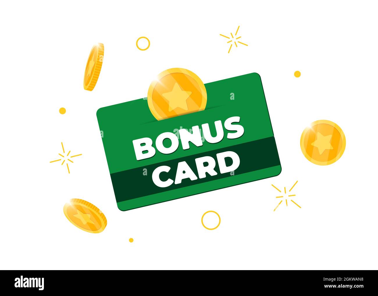 Treueprogramm Bonus Green Card. Kaufprozentsatz Kundenservicegeschäft Zeichen. Verdienen Sie Punkte und Goldmünzen Cash-Back-Einkommen Symbol. Isolierte Vektor-eps-Abbildung Stock Vektor