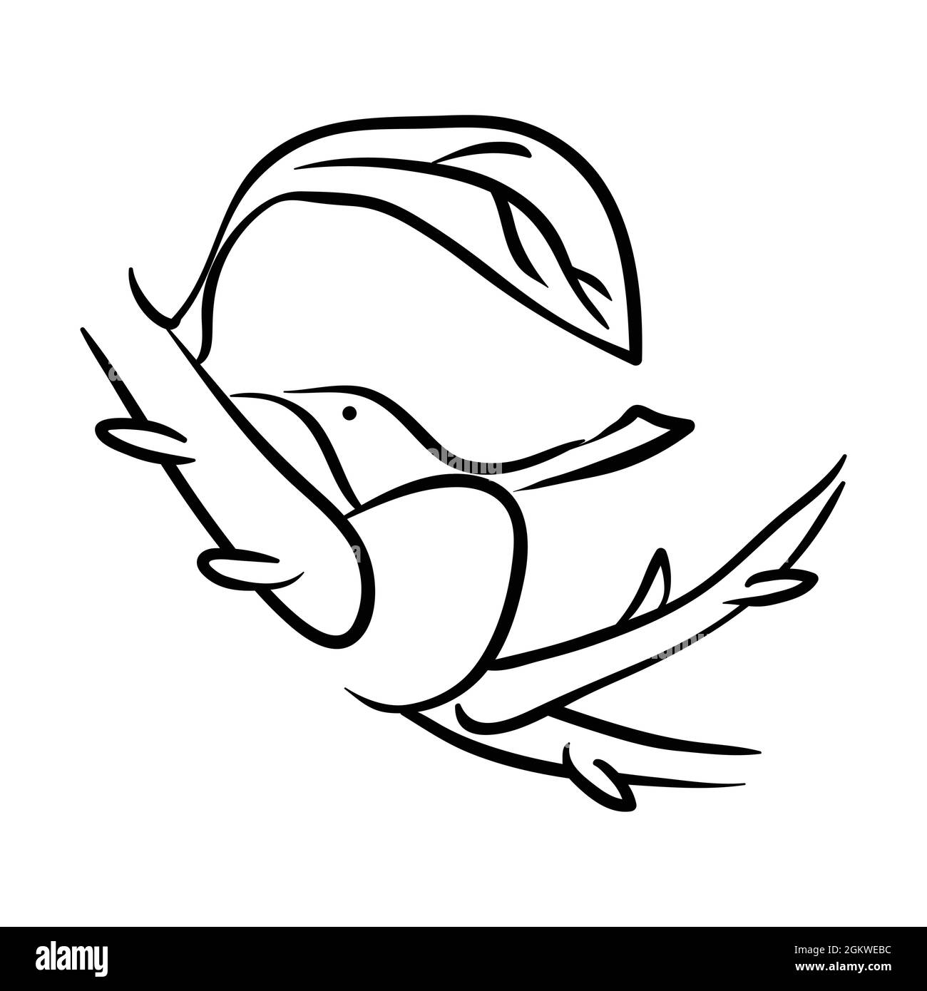 Vogel im Nest Linienkunst Stock Vektor