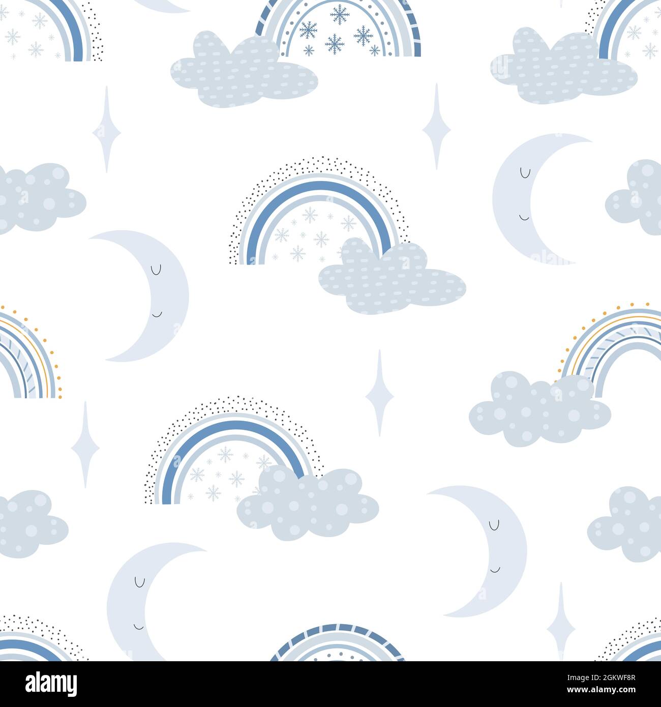Winter Rainbow niedliches Muster. Digitalpapier. Kreative kindliche Druck für Stoff, Verpackung, Textil, Tapete, Kleidung.Vektor-Cartoon-Illustration in p Stock Vektor