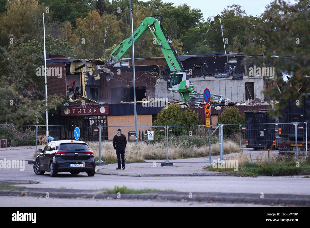 Abriss des Folkets Park in Motala. Hier werden Vorbereitungen für einen möglichen Bau im Zusammenhang mit den zukünftigen Investitionen von Lalandia getroffen. Stockfoto