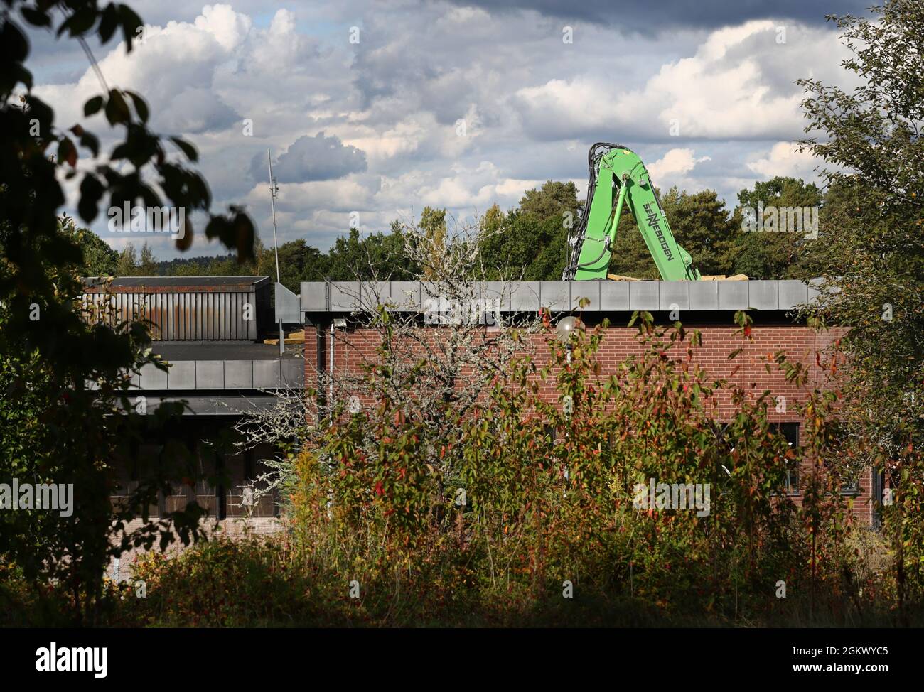 Abriss des Folkets Park in Motala. Hier werden Vorbereitungen für einen möglichen Bau im Zusammenhang mit den zukünftigen Investitionen von Lalandia getroffen. Stockfoto