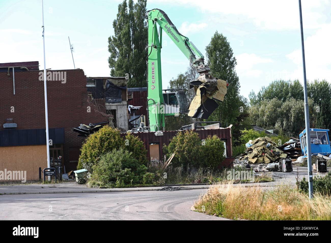 Abriss des Folkets Park in Motala. Hier werden Vorbereitungen für einen möglichen Bau im Zusammenhang mit den zukünftigen Investitionen von Lalandia getroffen. Stockfoto