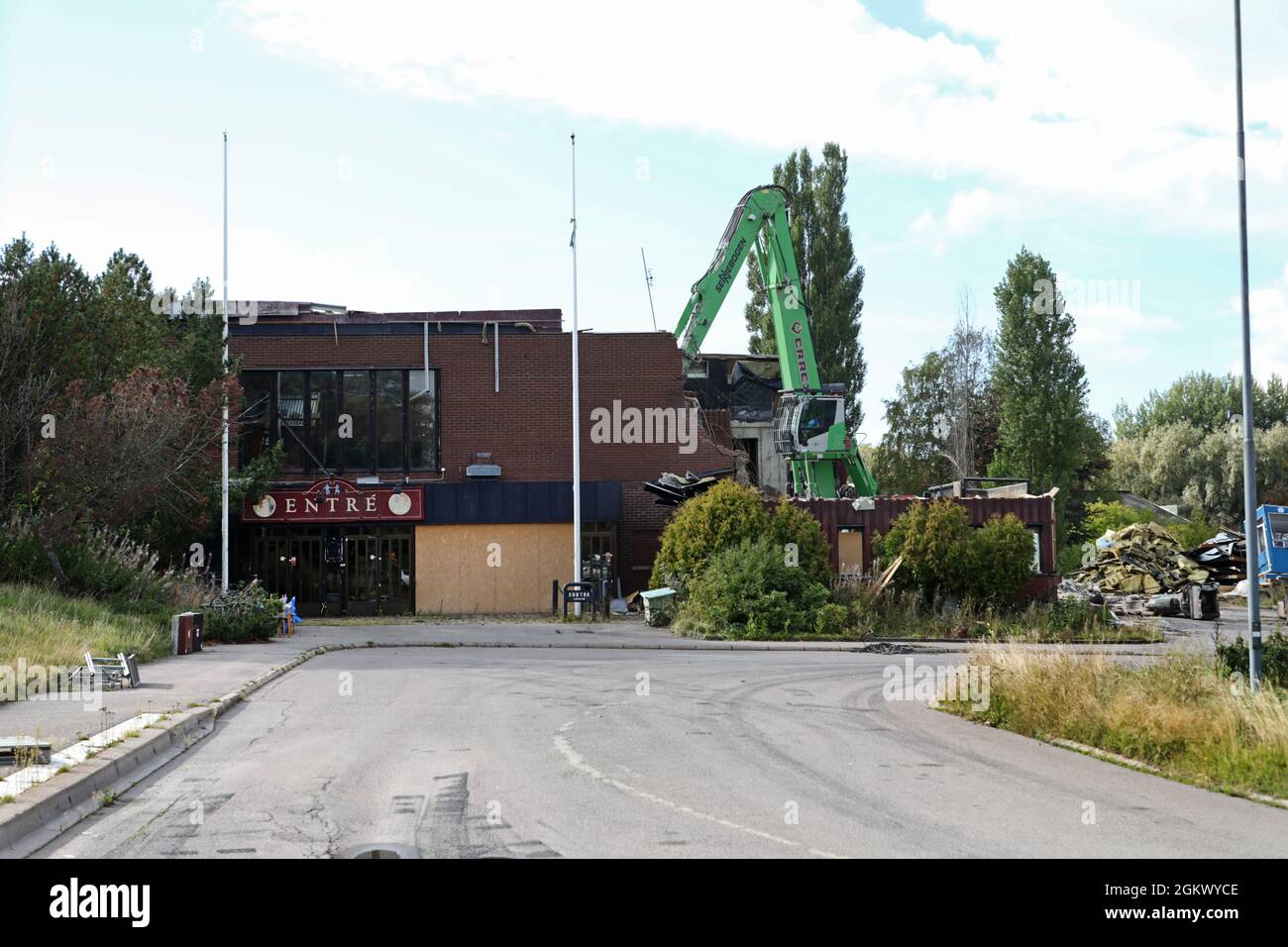 Abriss des Folkets Park in Motala. Hier werden Vorbereitungen für einen möglichen Bau im Zusammenhang mit den zukünftigen Investitionen von Lalandia getroffen. Stockfoto