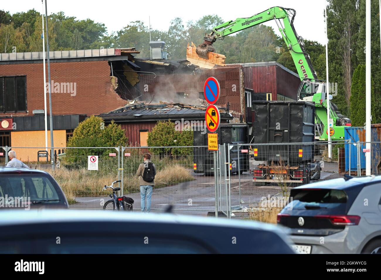 Abriss des Folkets Park in Motala. Hier werden Vorbereitungen für einen möglichen Bau im Zusammenhang mit den zukünftigen Investitionen von Lalandia getroffen. Stockfoto