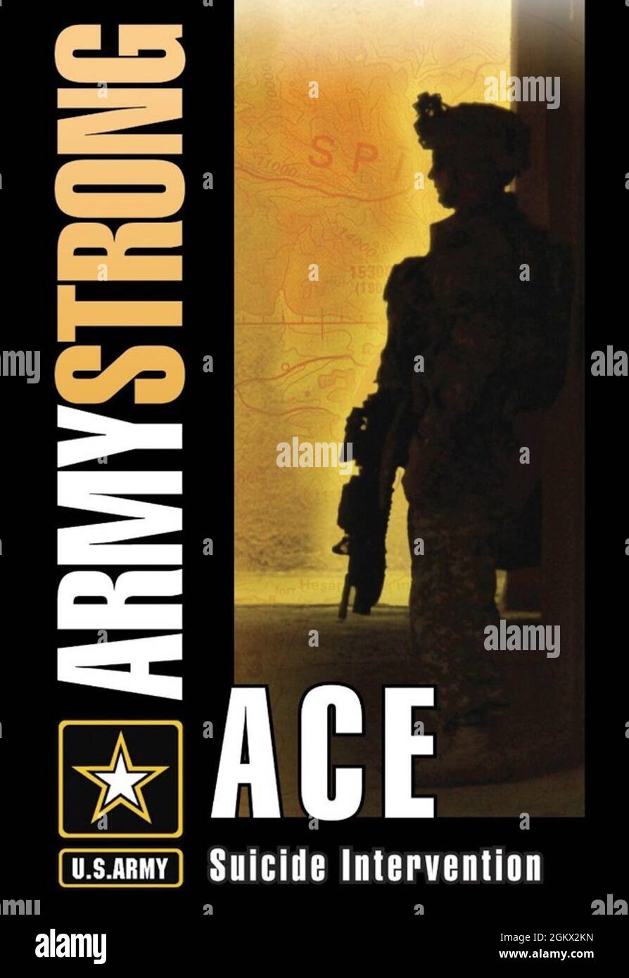 ACE-- A“ steht für „Ask“. Manchmal ist die schwierigste Frage „Denken Sie daran, sich selbst zu töten“. Beginnen wir also mit den leichteren Fragen: „wie war die Arbeit? „Wenn was dich beunruhigt?“ Ist eine unbequeme Frage, vielleicht ist es die richtige Frage. „C“ steht für „Pflege“. Zeigen Sie vorsichtig und kontrollieren Sie die Situation ruhig – verwenden Sie keine Gewalt. Zeigen Sie Verständnis, Geduld und Freundlichkeit. Entfernen Sie Mittel für Selbstverletzungen. Lassen Sie ihn wissen, dass sie nicht allein sind. „E“ steht für „Escort“. Lassen Sie eine Person niemals mit selbstmörderischen Gedanken allein. Eskortieren Sie zu einer Befehlskette, einem Kaplan, einem Verhaltensspezifischen oder einem Hausdienstanbieter. C Stockfoto