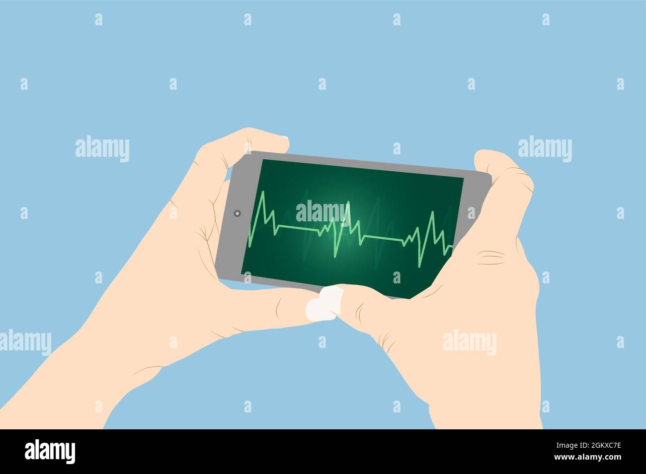 Heartbeat-Überwachung vom Telefonbildschirm, Heartbeat, Puls, Monitor, grafischer Vektorbestand. Stock Vektor